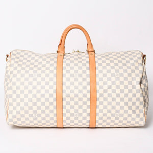 Very good condition LOUIS VUITTON Boston bag N41429 Keepall Bandouliere 55 Beige Damier Azur Used 4a001916