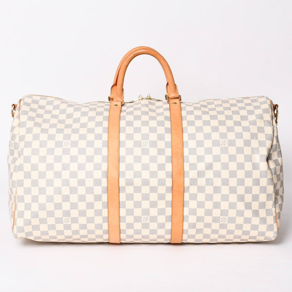 Very good condition LOUIS VUITTON Boston bag N41429 Keepall Bandouliere 55 Beige Damier Azur Used 4a001916