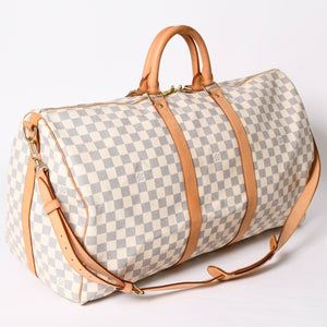 Very good condition LOUIS VUITTON Boston bag N41429 Keepall Bandouliere 55 Beige Damier Azur Used 4a001916