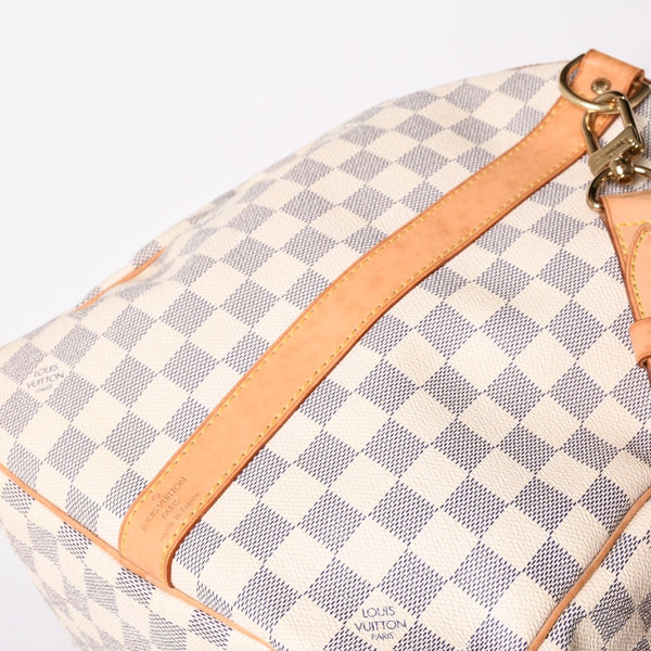 Very good condition LOUIS VUITTON Boston bag N41429 Keepall Bandouliere 55 Beige Damier Azur Used 4a001916