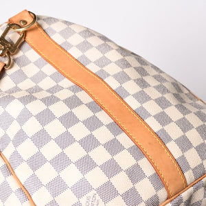 Very good condition LOUIS VUITTON Boston bag N41429 Keepall Bandouliere 55 Beige Damier Azur Used 4a001916