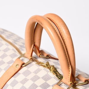 Very good condition LOUIS VUITTON Boston bag N41429 Keepall Bandouliere 55 Beige Damier Azur Used 4a001916