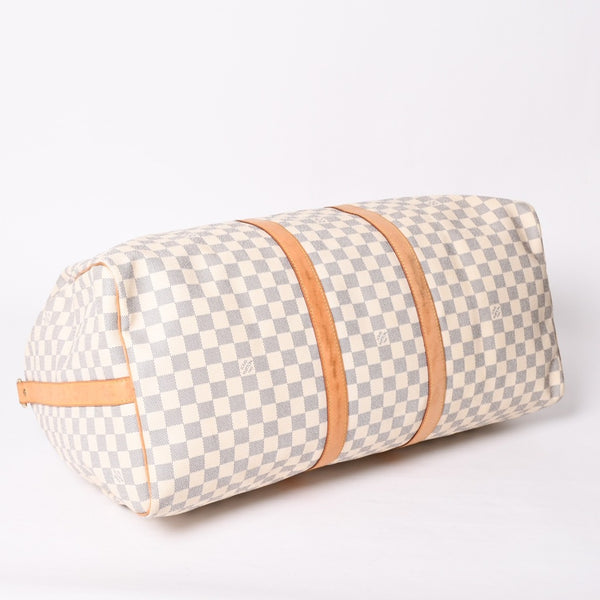 Very good condition LOUIS VUITTON Boston bag N41429 Keepall Bandouliere 55 Beige Damier Azur Used 4a001916