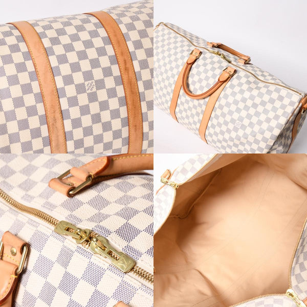 Very good condition LOUIS VUITTON Boston bag N41429 Keepall Bandouliere 55 Beige Damier Azur Used 4a001916