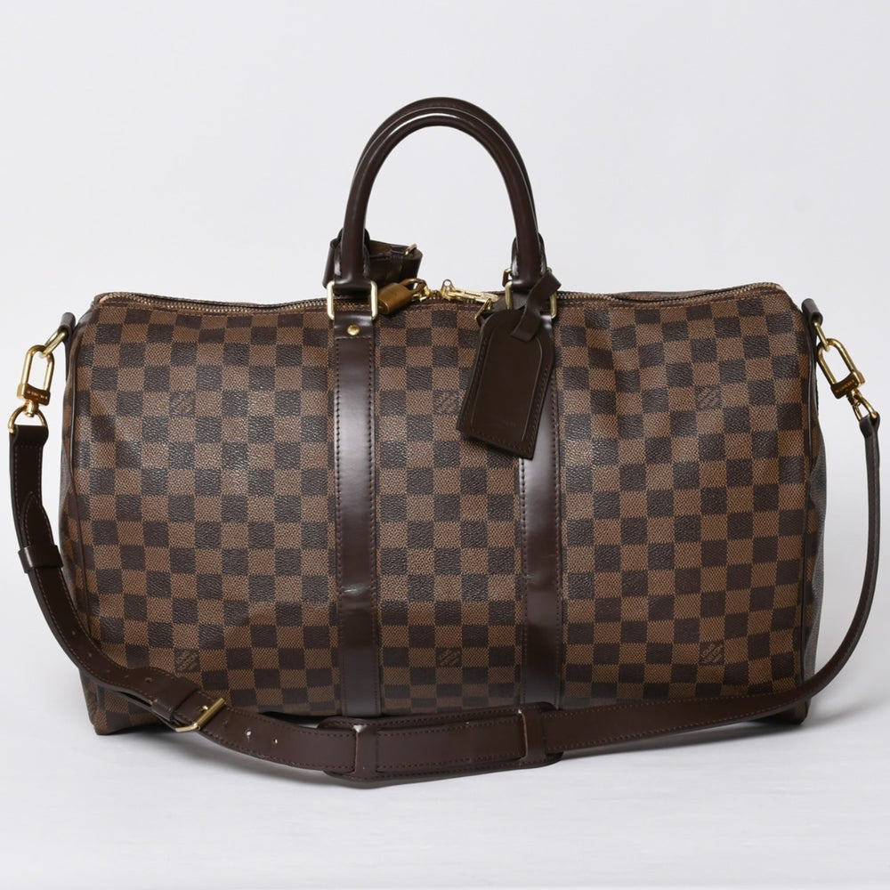 極美品 LOUIS VUITTON ルイヴィトン キーポル バンドリエール45 ボストンバッグ N41428 ダミエ エベヌ レザー ゴールド金具 中古 4a001915