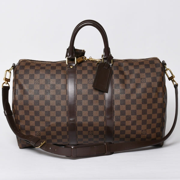 Very good condition LOUIS VUITTON Keepall Bandouliere 45 Boston bag N41428 Damier Ebene leather Gold hardware Used 4a001915