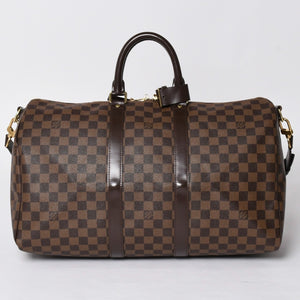 Very good condition LOUIS VUITTON Keepall Bandouliere 45 Boston bag N41428 Damier Ebene leather Gold hardware Used 4a001915