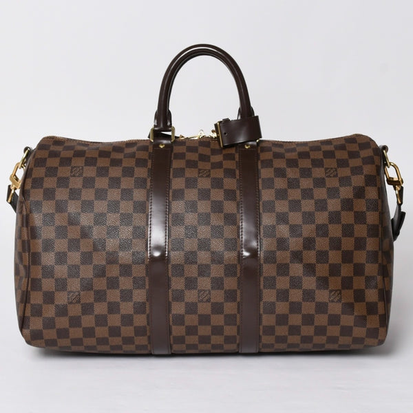 Very good condition LOUIS VUITTON Keepall Bandouliere 45 Boston bag N41428 Damier Ebene leather Gold hardware Used 4a001915