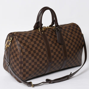 Very good condition LOUIS VUITTON Keepall Bandouliere 45 Boston bag N41428 Damier Ebene leather Gold hardware Used 4a001915