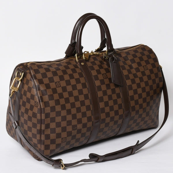 Very good condition LOUIS VUITTON Keepall Bandouliere 45 Boston bag N41428 Damier Ebene leather Gold hardware Used 4a001915