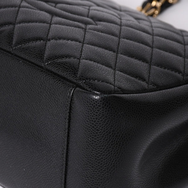 Very Good Condition CHANEL GST Caviar Skin Matelasse Chain Tote Bag No. 18 Shoulder Bag Black Gold Hardware Used 4a001924