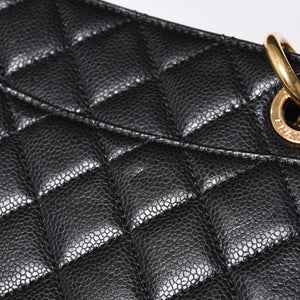 Very Good Condition CHANEL GST Caviar Skin Matelasse Chain Tote Bag No. 18 Shoulder Bag Black Gold Hardware Used 4a001924