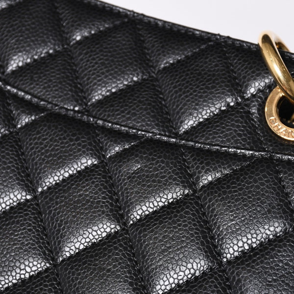 Very Good Condition CHANEL GST Caviar Skin Matelasse Chain Tote Bag No. 18 Shoulder Bag Black Gold Hardware Used 4a001924