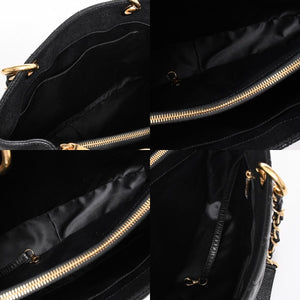 Very Good Condition CHANEL GST Caviar Skin Matelasse Chain Tote Bag No. 18 Shoulder Bag Black Gold Hardware Used 4a001924