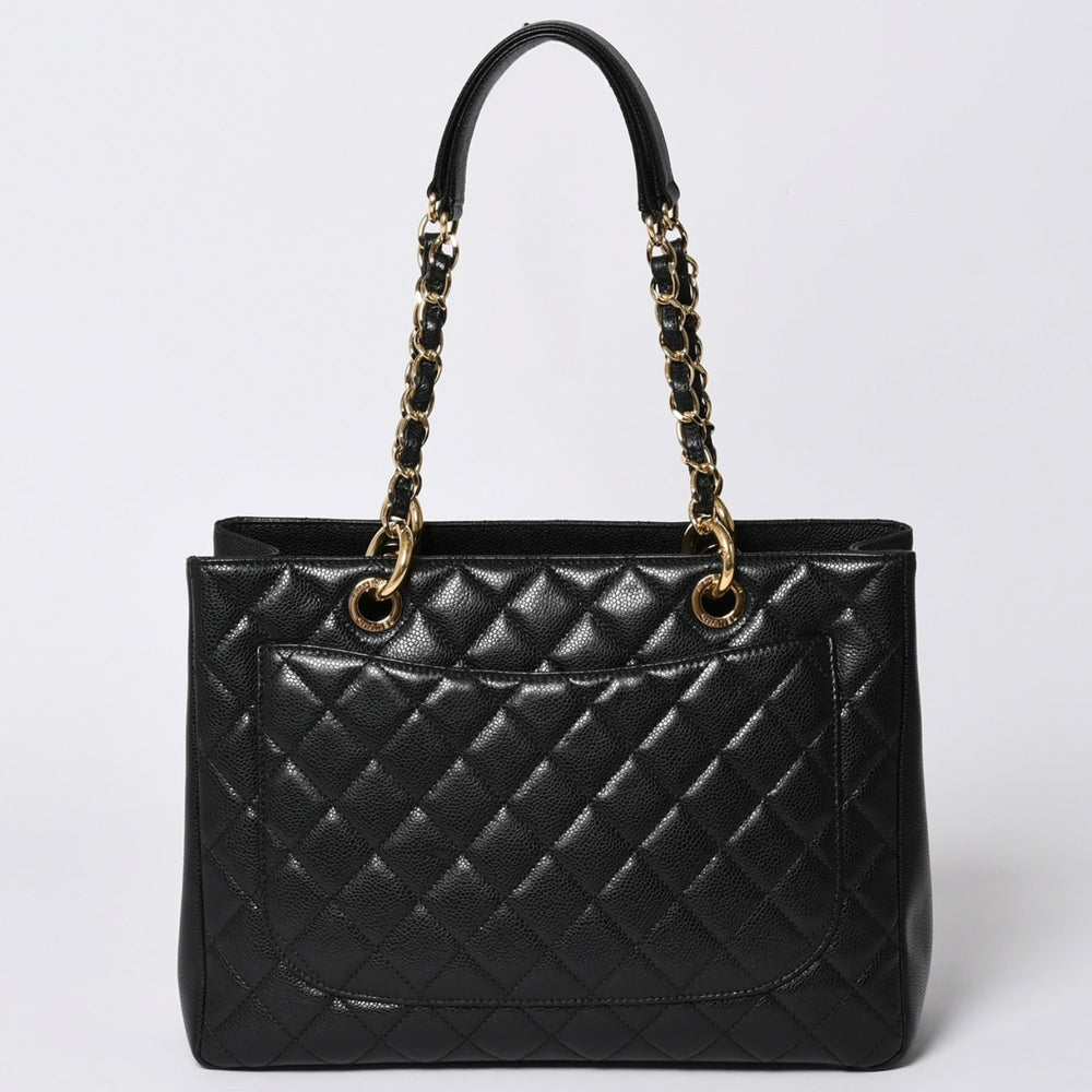 極美品 CHANEL シャネル GST キャビアスキンマトラッセ チェーントートバッグ 18番台 ショルダーバッグ ブラック ゴールド金具 中古 4a001924