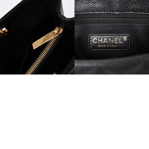 Very Good Condition CHANEL GST Caviar Skin Matelasse Chain Tote Bag No. 18 Shoulder Bag Black Gold Hardware Used 4a001924