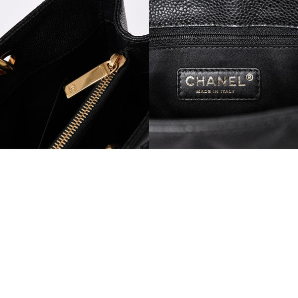 Very Good Condition CHANEL GST Caviar Skin Matelasse Chain Tote Bag No. 18 Shoulder Bag Black Gold Hardware Used 4a001924