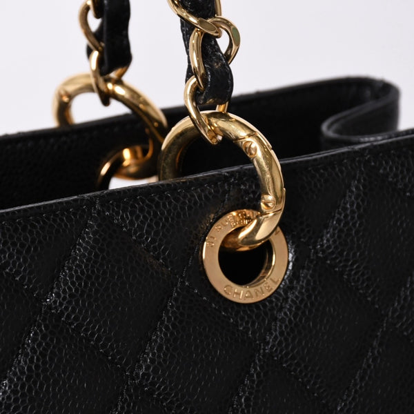 Very Good Condition CHANEL GST Caviar Skin Matelasse Chain Tote Bag No. 18 Shoulder Bag Black Gold Hardware Used 4a001924