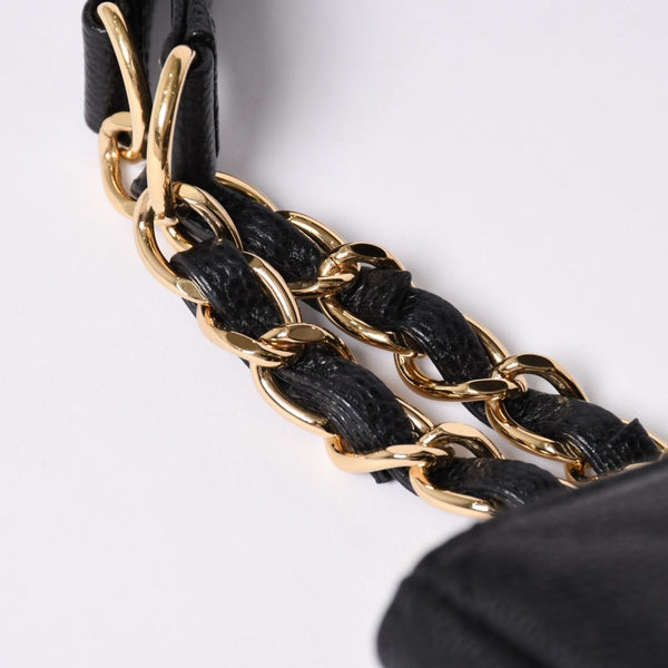Very Good Condition CHANEL GST Caviar Skin Matelasse Chain Tote Bag No. 18 Shoulder Bag Black Gold Hardware Used 4a001924