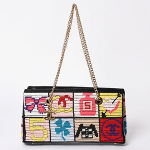 CHANEL シャネル アイコン チェーンワンショルダーバッグ 8番台 ココマーク ウール レザー マルチカラー ゴールド金具 美品 中古 4a001925