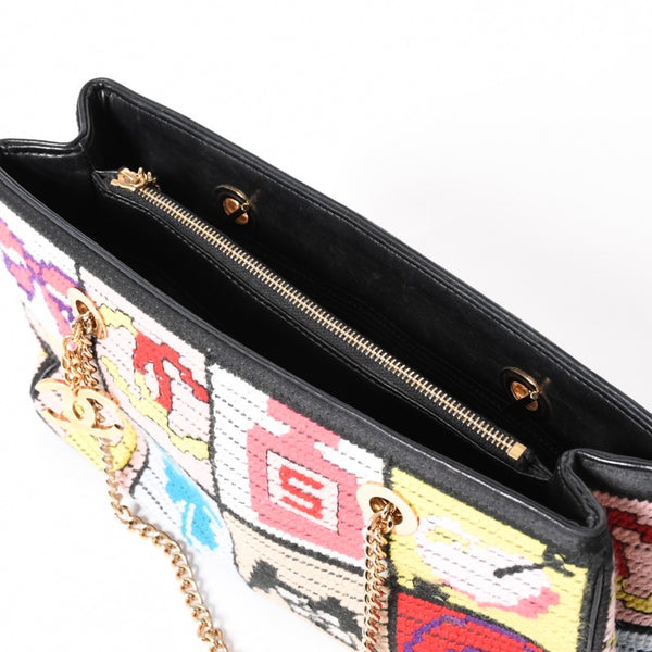 CHANEL シャネル アイコン チェーンワンショルダーバッグ 8番台 ココマーク ウール レザー マルチカラー ゴールド金具 美品 中古 4a001925