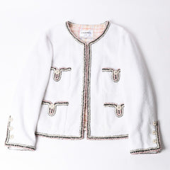 CHANEL シャネル ツイード ノーカラージャケット P62692V46662 サイズ50 ココマーク ホワイト KOKI愛用 美品 中古 4b012761
