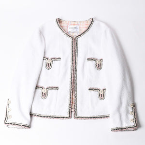 CHANEL シャネル ツイード ノーカラージャケット P62692V46662 サイズ50 ココマーク ホワイト KOKI愛用 美品 中古 4b012761