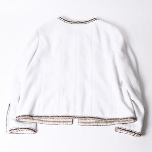 CHANEL シャネル ツイード ノーカラージャケット P62692V46662 サイズ50 ココマーク ホワイト KOKI愛用 美品 中古 4b012761