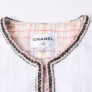 CHANEL シャネル ツイード ノーカラージャケット P62692V46662 サイズ50 ココマーク ホワイト KOKI愛用 美品 中古 4b012761