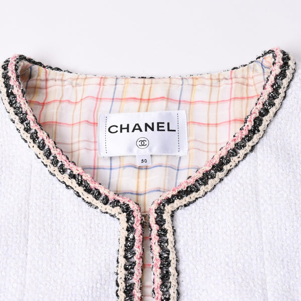 CHANEL シャネル ツイード ノーカラージャケット P62692V46662 サイズ50 ココマーク ホワイト KOKI愛用 美品 中古 4b012761