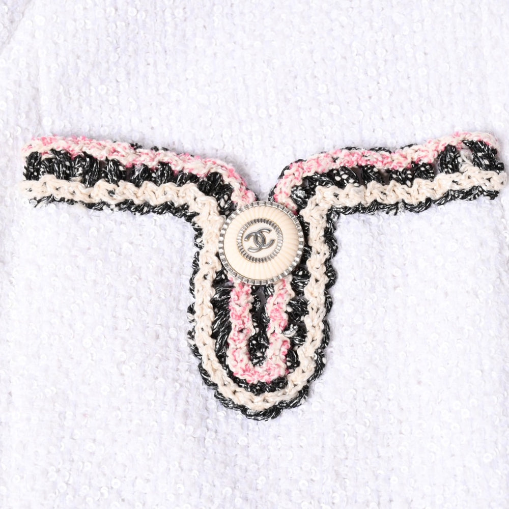 CHANEL シャネル ツイード ノーカラージャケット P62692V46662 サイズ50 ココマーク ホワイト KOKI愛用 美品 中古 4b012761