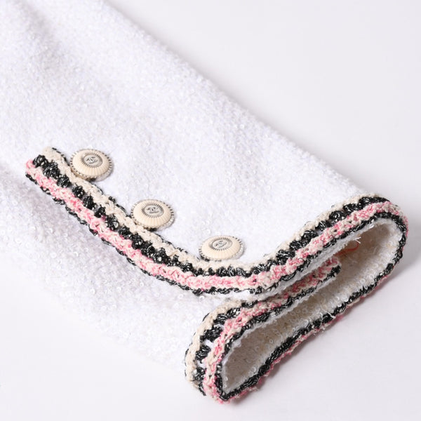 CHANEL シャネル ツイード ノーカラージャケット P62692V46662 サイズ50 ココマーク ホワイト KOKI愛用 美品 中古 4b012761