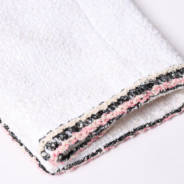 CHANEL シャネル ツイード ノーカラージャケット P62692V46662 サイズ50 ココマーク ホワイト KOKI愛用 美品 中古 4b012761