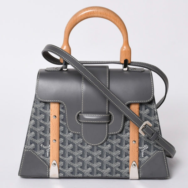 新品同様 Goyard ゴヤールサイゴンPM 2WAYショルダーバッグ ハンドバッグ ゴヤールディンキャンバス グレー ウッド 4a001933
