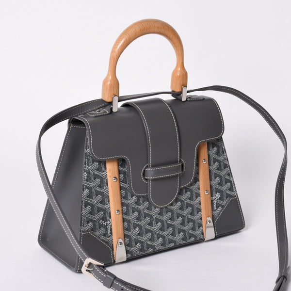 新品同様 Goyard ゴヤールサイゴンPM 2WAYショルダーバッグ ハンドバッグ ゴヤールディンキャンバス グレー ウッド 4a001933