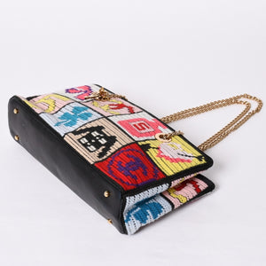 CHANEL シャネル アイコン チェーンワンショルダーバッグ 8番台 ココマーク ウール レザー マルチカラー ゴールド金具 美品 中古 4a001925