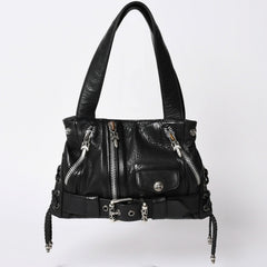 極美品 CHROME HEARTS クロムハーツ JJ DEAN スモール JJディーン ハンドバッグ レザーライダース シルバ−925 ブラック 中古 4a001969