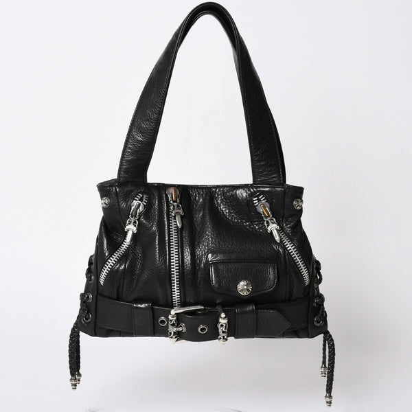 極美品 CHROME HEARTS クロムハーツ JJ DEAN スモール JJディーン ハンドバッグ レザーライダース シルバ−925 ブラック 中古 4a001969