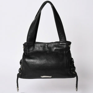極美品 CHROME HEARTS クロムハーツ JJ DEAN スモール JJディーン ハンドバッグ レザーライダース シルバ−925 ブラック 中古 4a001969