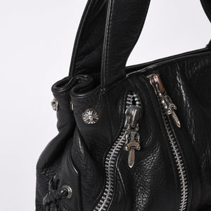 極美品 CHROME HEARTS クロムハーツ JJ DEAN スモール JJディーン ハンドバッグ レザーライダース シルバ−925 ブラック 中古 4a001969
