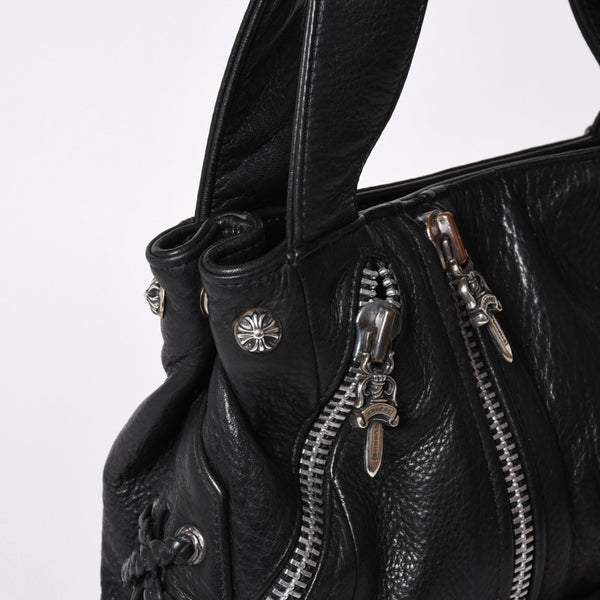 極美品 CHROME HEARTS クロムハーツ JJ DEAN スモール JJディーン ハンドバッグ レザーライダース シルバ−925 ブラック 中古 4a001969
