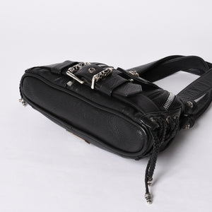 極美品 CHROME HEARTS クロムハーツ JJ DEAN スモール JJディーン ハンドバッグ レザーライダース シルバ−925 ブラック 中古 4a001969