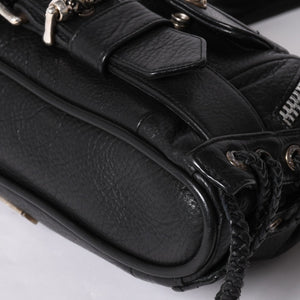 極美品 CHROME HEARTS クロムハーツ JJ DEAN スモール JJディーン ハンドバッグ レザーライダース シルバ−925 ブラック 中古 4a001969