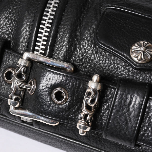 極美品 CHROME HEARTS クロムハーツ JJ DEAN スモール JJディーン ハンドバッグ レザーライダース シルバ−925 ブラック 中古 4a001969