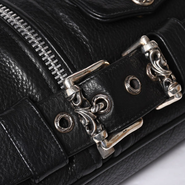 極美品 CHROME HEARTS クロムハーツ JJ DEAN スモール JJディーン ハンドバッグ レザーライダース シルバ−925 ブラック 中古 4a001969