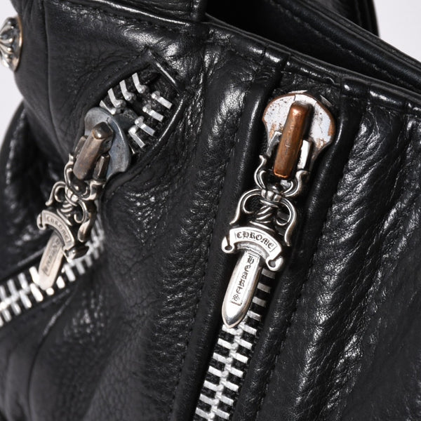 極美品 CHROME HEARTS クロムハーツ JJ DEAN スモール JJディーン ハンドバッグ レザーライダース シルバ−925 ブラック 中古 4a001969