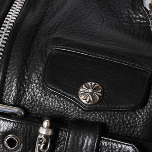 極美品 CHROME HEARTS クロムハーツ JJ DEAN スモール JJディーン ハンドバッグ レザーライダース シルバ−925 ブラック 中古 4a001969