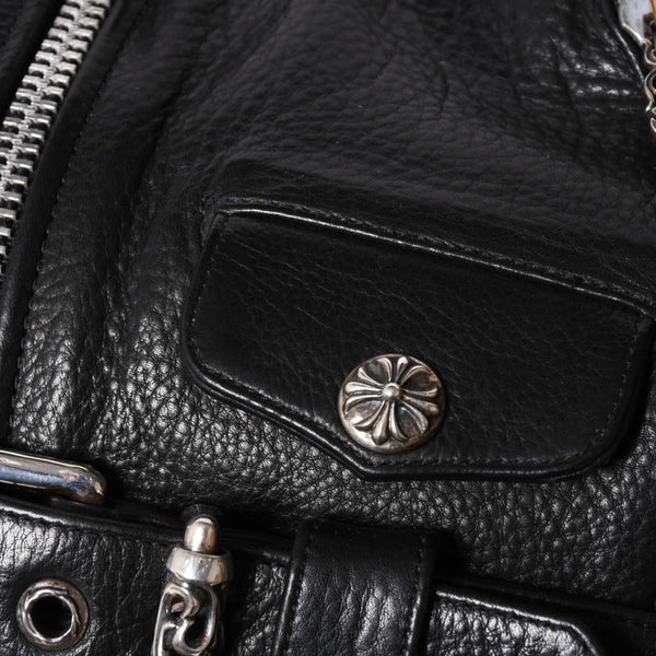 極美品 CHROME HEARTS クロムハーツ JJ DEAN スモール JJディーン ハンドバッグ レザーライダース シルバ−925 ブラック 中古 4a001969