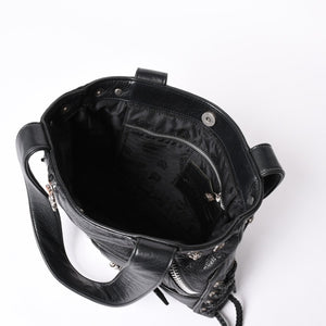 極美品 CHROME HEARTS クロムハーツ JJ DEAN スモール JJディーン ハンドバッグ レザーライダース シルバ−925 ブラック 中古 4a001969