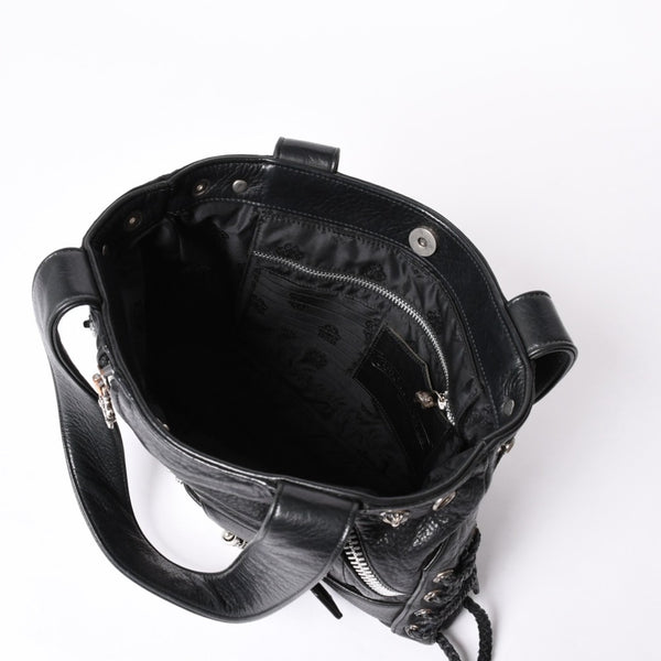 極美品 CHROME HEARTS クロムハーツ JJ DEAN スモール JJディーン ハンドバッグ レザーライダース シルバ−925 ブラック 中古 4a001969
